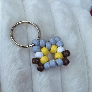 Beaded Keychain with Yellow and Brown Accents